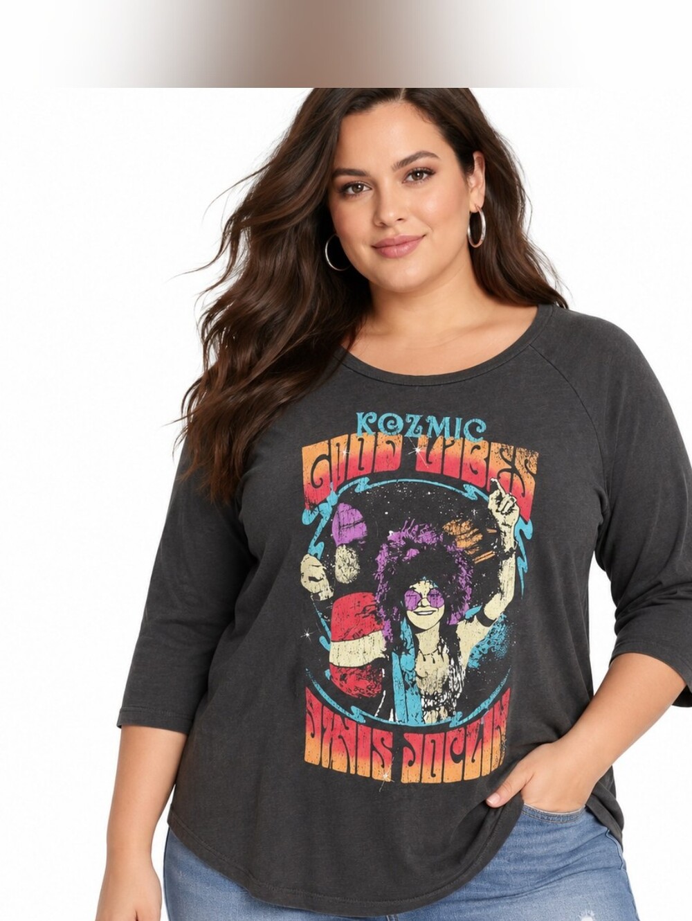 🖤 Torrid Janis Joplin Kozmic Blues Graphic Raglan Top Size 2 2X